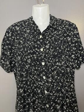 Chiasso Shirt Dress Womens 8 Black Floral Button Front Collared Rayon Midi